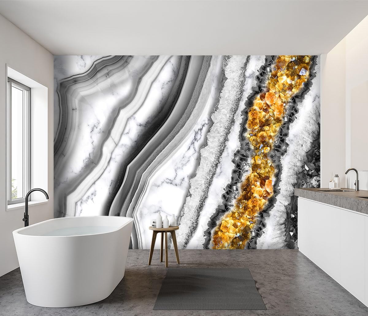 -Black and Gold Marbled Fabric Wallpaper Living Room Abstract Art Bedroom Bathroom Wall Mural- 91"x65"（ not Peel and Stick）